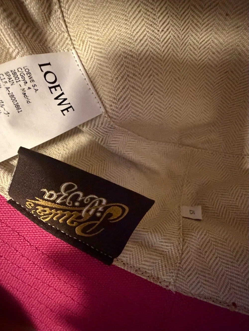 Loewe Hot Pink Bucket Hat with Tan Leather Patch